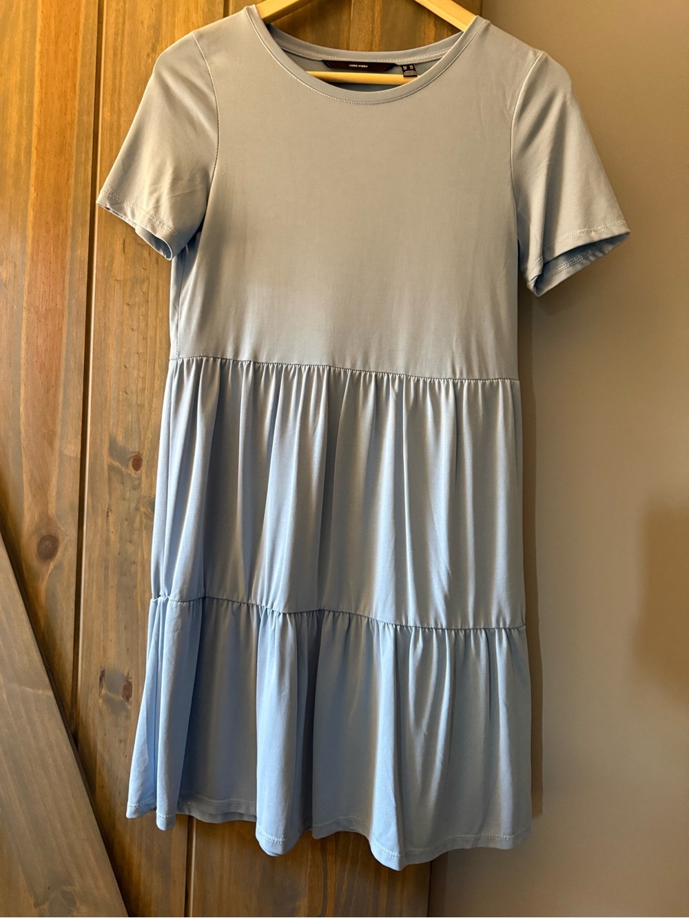 Vero Moda Light Blue Tiered Short Sleeve Dress XS